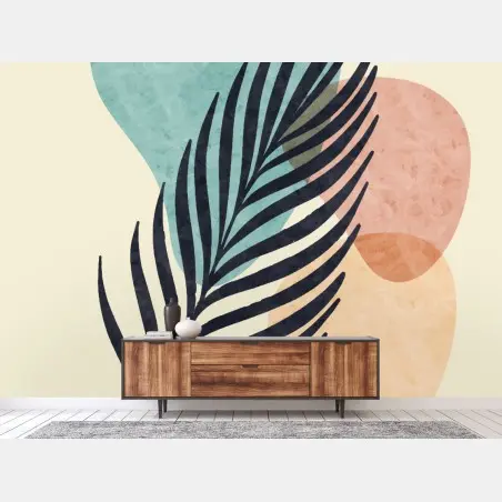 Papier peint feuille botanique abstraite boho en tons pastel – Wallnifity®