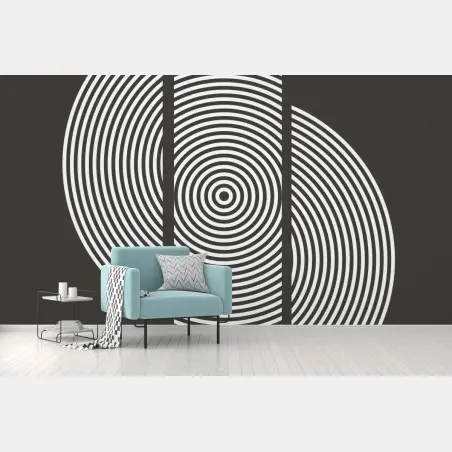 Papier peint composition géométrique concentrique noir et blanc – Wallnifity®