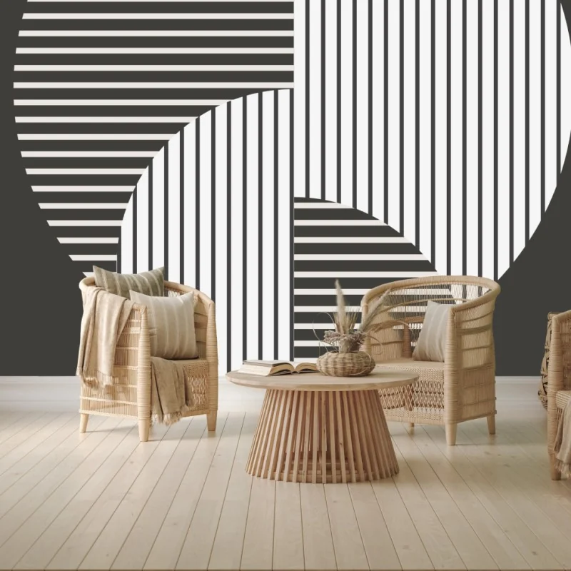 Papier peint abstraction géométrique rayée en noir et blanc – Wallnifity® Papier peint abstraction géométrique rayée en noir et blanc – Wallnifity®