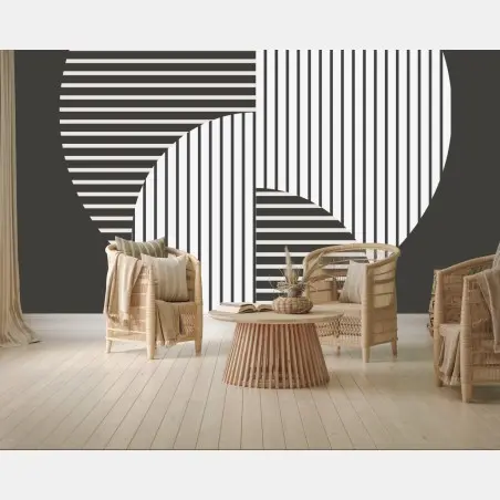 Papier peint abstraction géométrique rayée en noir et blanc – Wallnifity®
