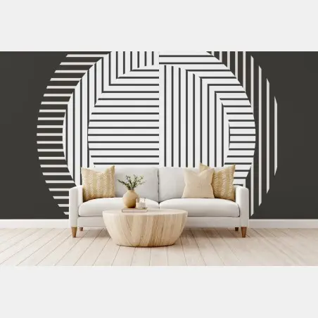Papier peint composition géométrique op art en noir et blanc – Wallnifity®
