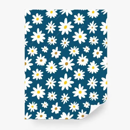 Papier peint motif marguerites blanches sur fond bleu profond – Wallnifity®