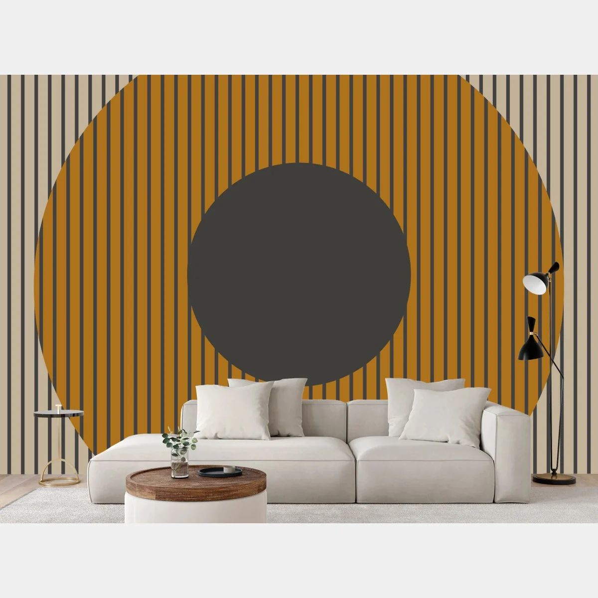 Papier peint composition géométrique rétro aux cercles ocres – Wallnifity® Papier peint composition géométrique rétro aux cercles ocres – Wallnifity®