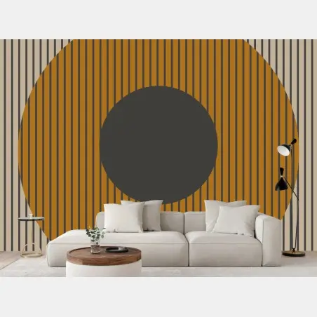 Papier peint composition géométrique rétro aux cercles ocres – Wallnifity®
