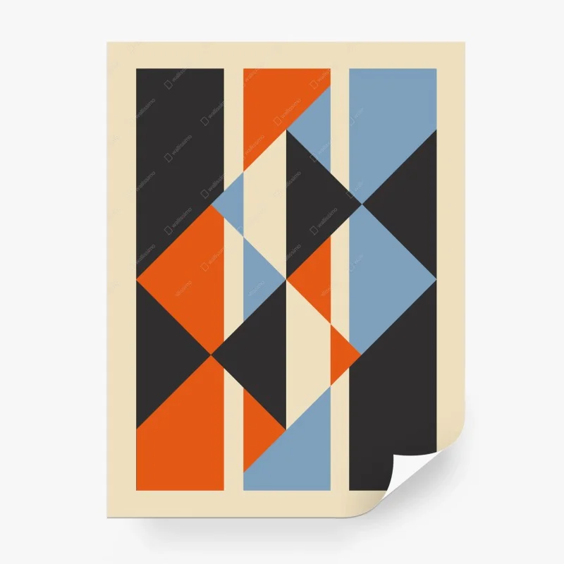 Papier peint composition géométrique rétro bleu, orange et noir – Wallnifity® Papier peint composition géométrique rétro bleu, orange et noir – Wallnifity®