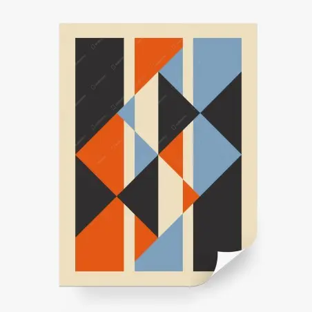 Papier peint composition géométrique rétro bleu, orange et noir – Wallnifity®