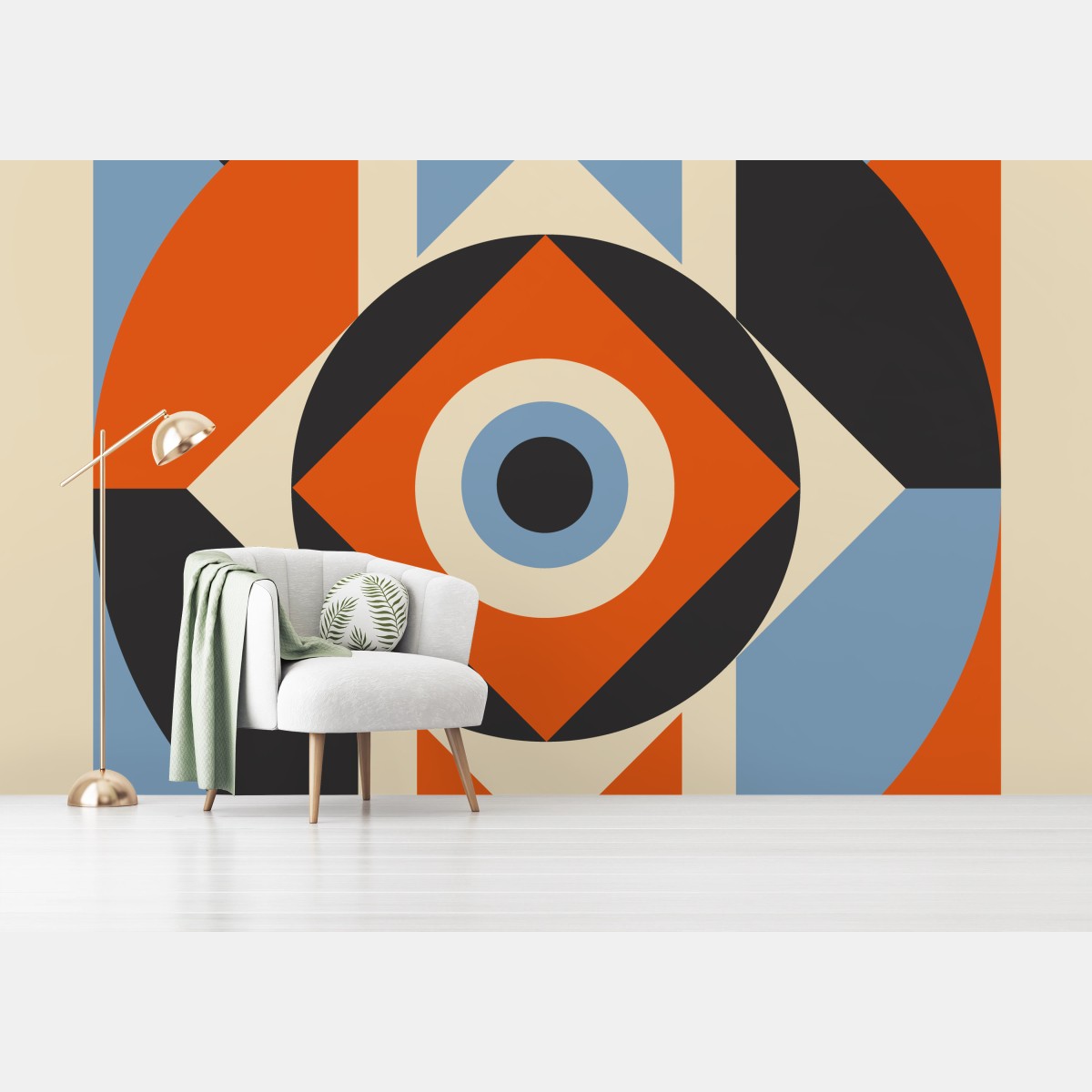 Papier peint composition géométrique rétro aux couleurs contrastées – Wallnifity®