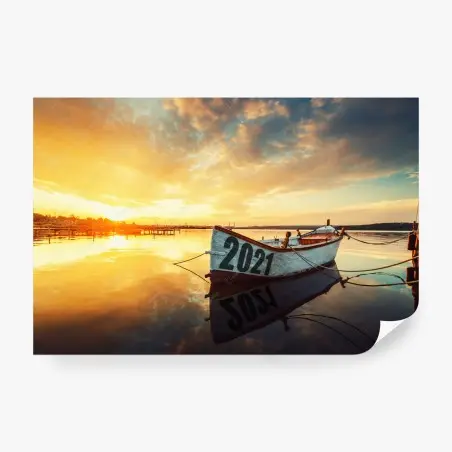Papier peint bateau 2021 sur le lac de Varna au coucher du soleil – Wallnifity®