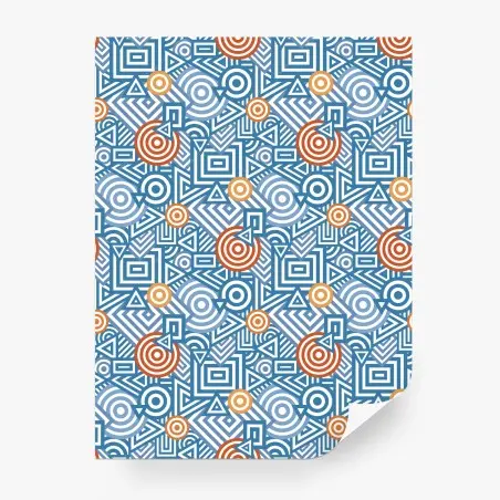 Papier peint motif géométrique rétro bleu et orange – Wallnifity®