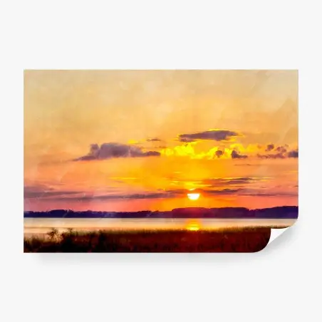 Papier peint coucher de soleil sur le lac aux teintes aquarelle – Wallnifity®