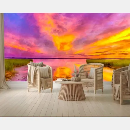 Papier peint coucher de soleil flamboyant sur le marais – Wallnifity®