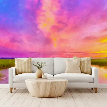 Papier peint ciel pastel au-dessus du marais au crépuscule – Wallnifity®