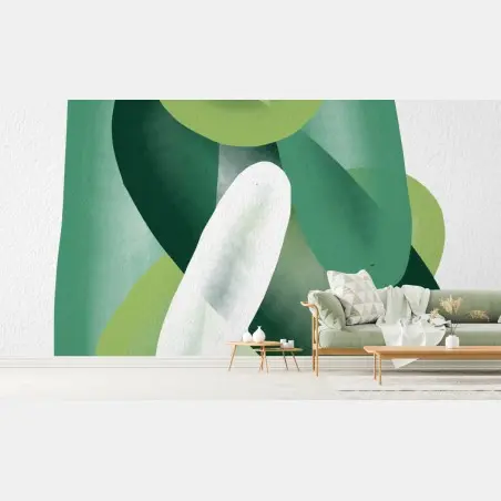 Papier peint composition abstraite verte organique – Wallnifity®