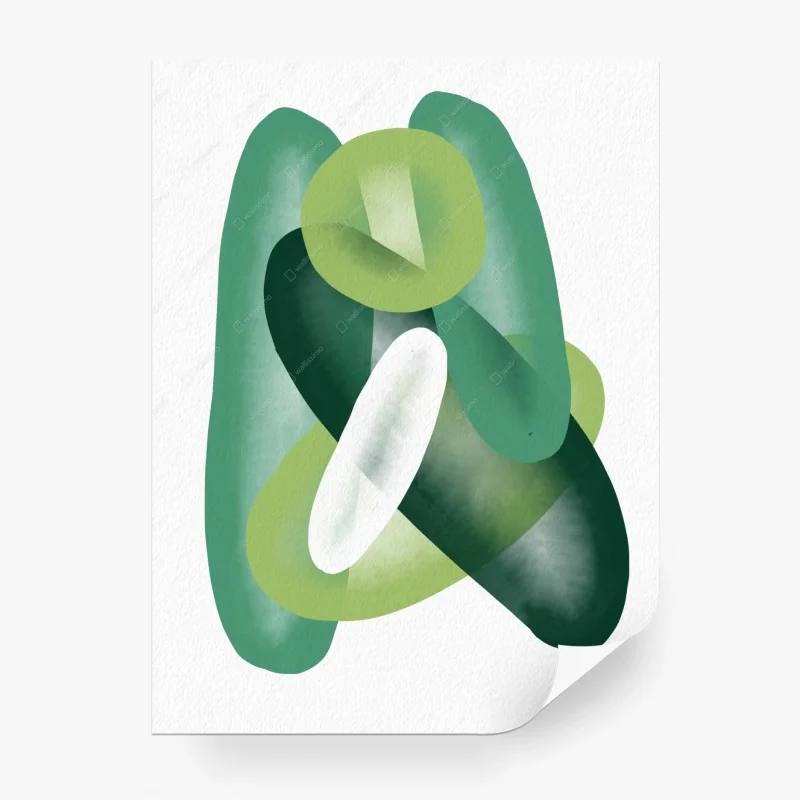 Papier peint composition abstraite verte organique – Wallnifity®