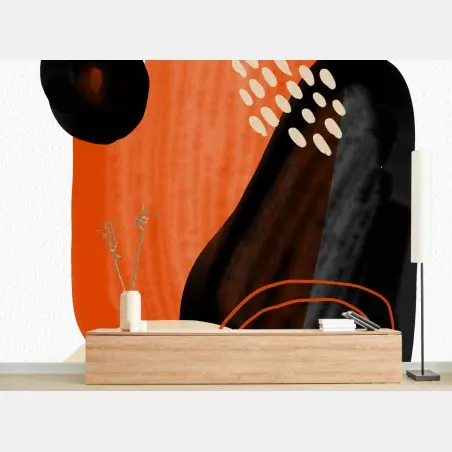 Papier peint composition abstraite terre cuite et noir – Wallnifity®