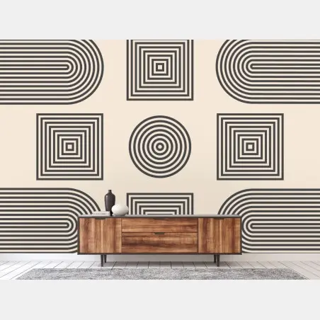 Papier peint motif géométrique minimaliste aux lignes concentriques – Wallnifity®