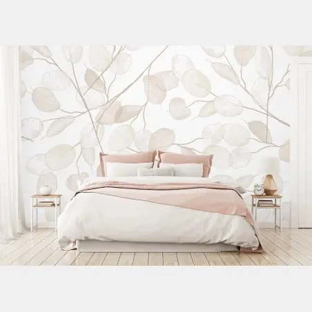 Papier peint motif botanique de lunaria en aquarelle style bohème minimal – Wallnifity®