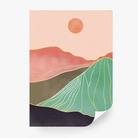 Papier peint horizon pastel aux lignes dorées – Wallnifity®