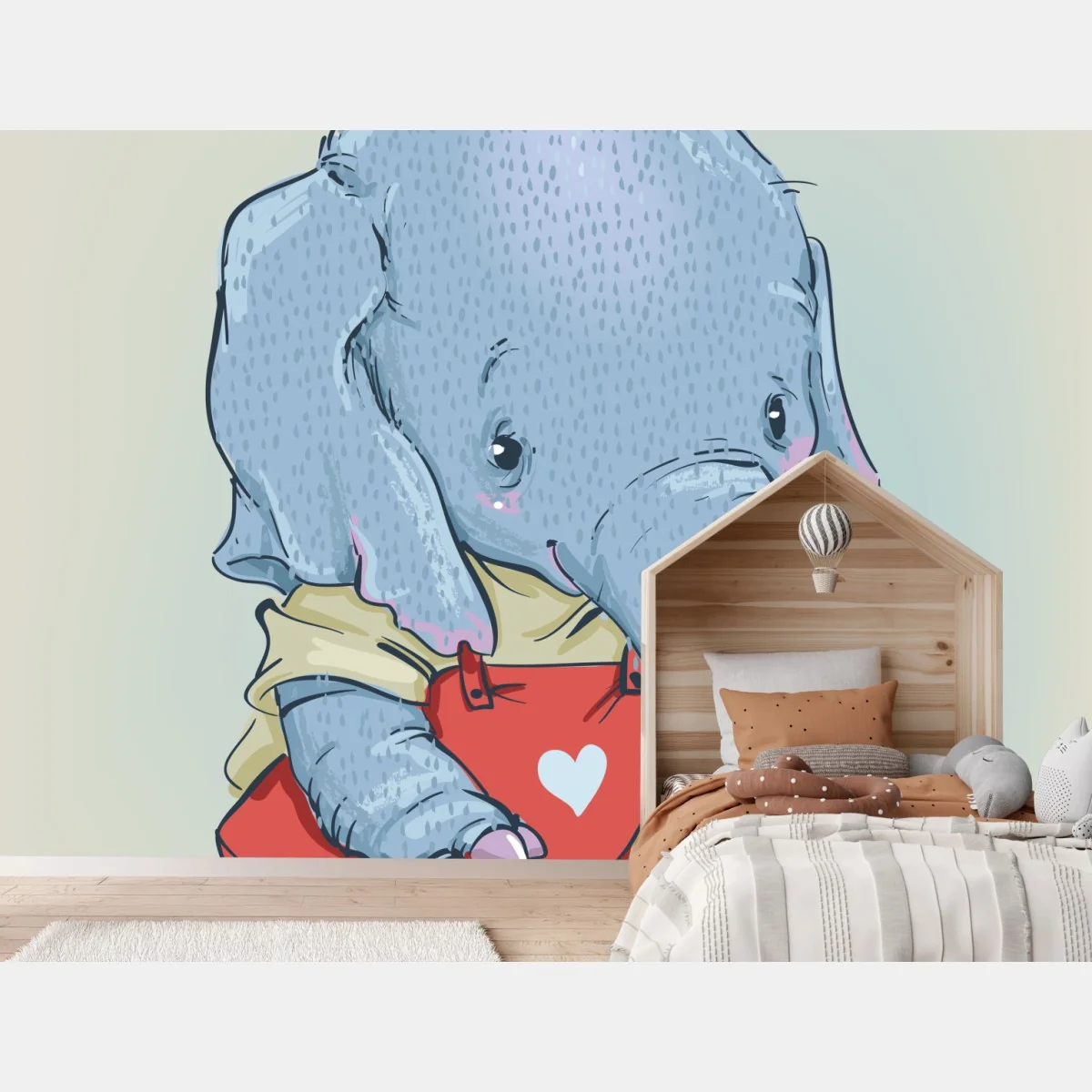 Papier peint adorable éléphant en salopette rouge – Wallnifity® Papier peint adorable éléphant en salopette rouge – Wallnifity®