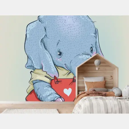 Papier peint adorable éléphant en salopette rouge – Wallnifity®