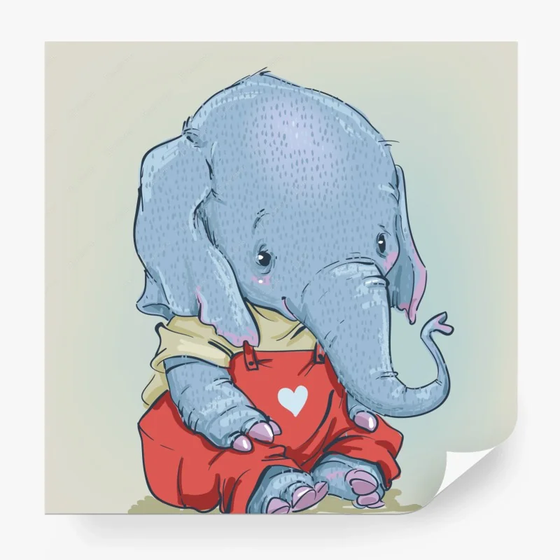Papier peint adorable éléphant en salopette rouge – Wallnifity® Papier peint adorable éléphant en salopette rouge – Wallnifity®