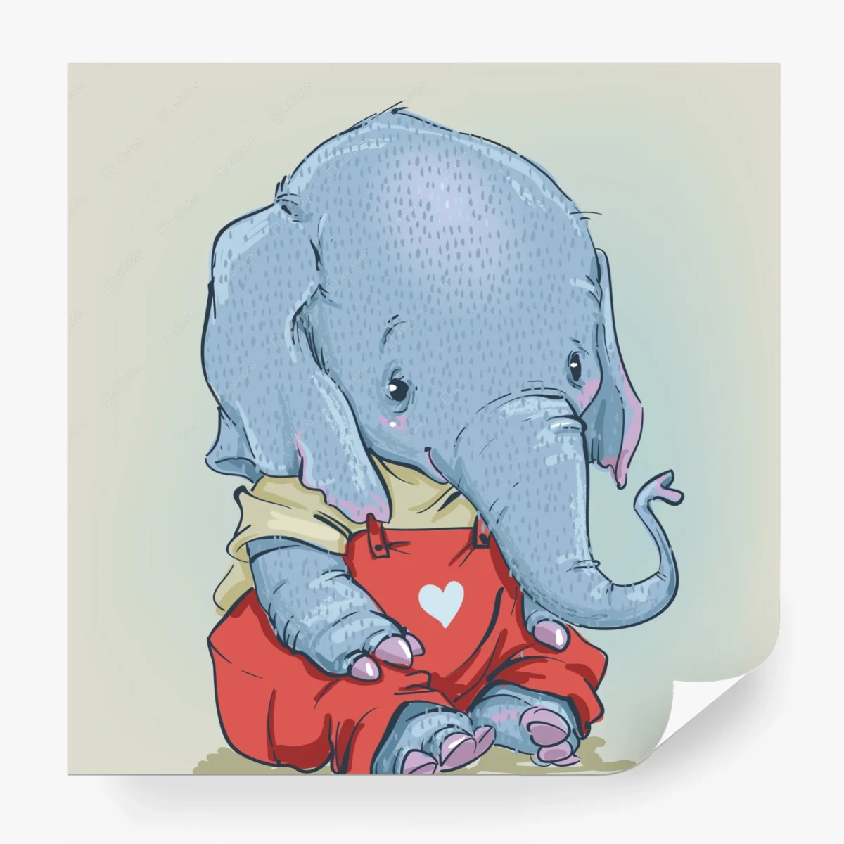 Papier peint adorable éléphant en salopette rouge – Wallnifity® Papier peint adorable éléphant en salopette rouge – Wallnifity®