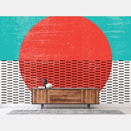 Papier peint soleil géométrique au style rétro – Wallnifity®