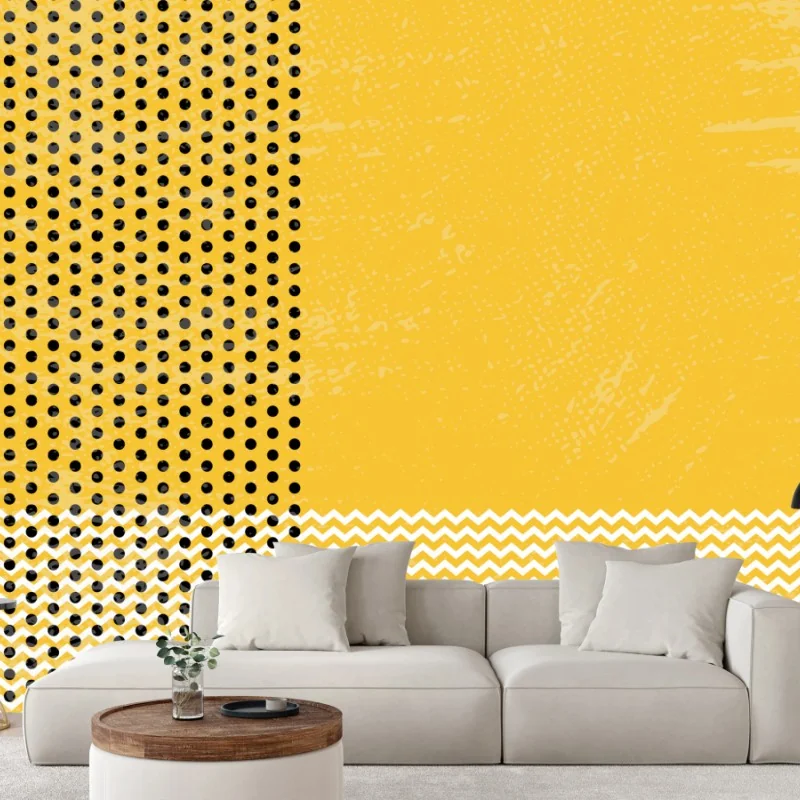 Papier peint composition abstraite jaune à motifs graphiques – Wallnifity® Papier peint composition abstraite jaune à motifs graphiques – Wallnifity®