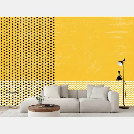 Papier peint composition abstraite jaune à motifs graphiques – Wallnifity®