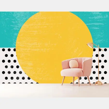 Papier peint composition graphique soleil jaune et motifs à pois – Wallnifity®