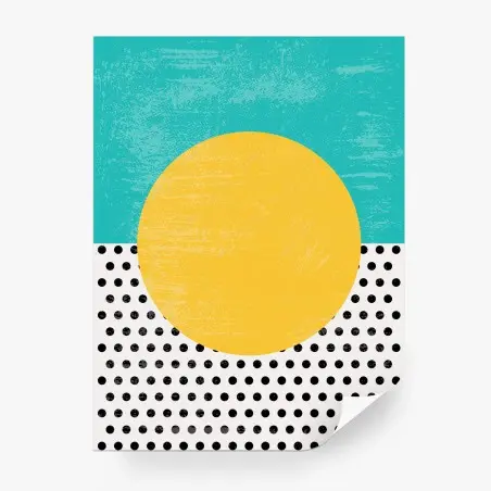 Papier peint composition graphique soleil jaune et motifs à pois – Wallnifity®