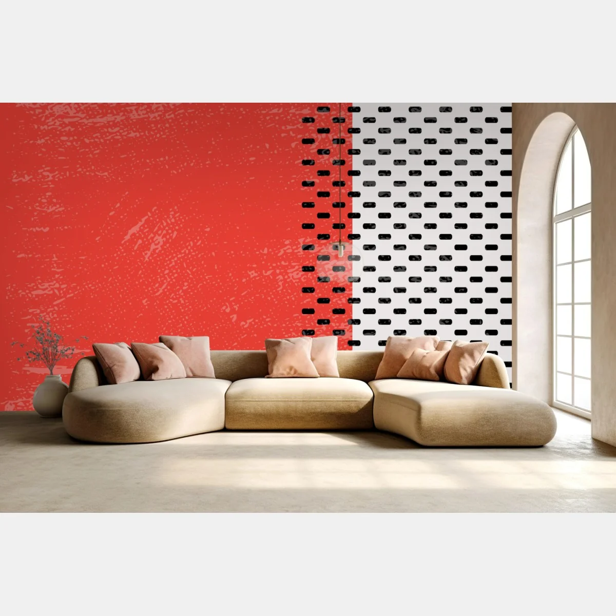 Papier peint composition abstraite rouge et blanche à motif perforé – Wallnifity® Papier peint composition abstraite rouge et blanche à motif perforé – Wallnifity®