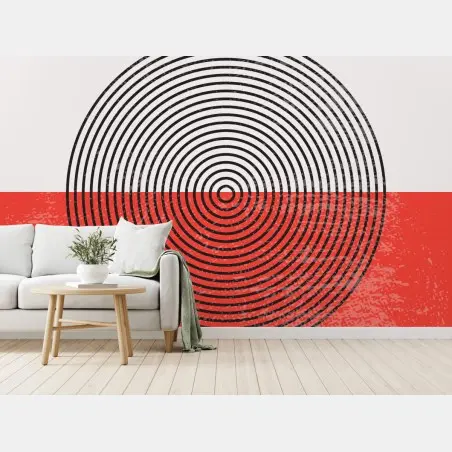 Papier peint composition concentrique minimaliste rouge et blanc – Wallnifity®