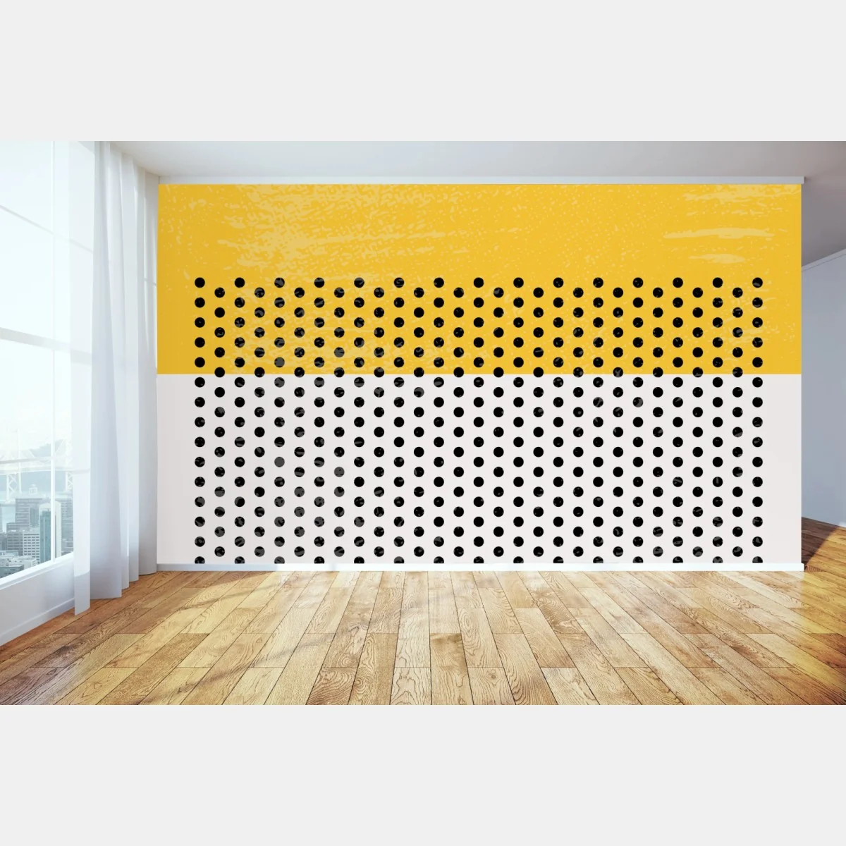 Papier peint composition graphique jaune et pois noirs – Wallnifity® Papier peint composition graphique jaune et pois noirs – Wallnifity®