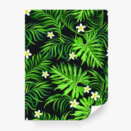 Papier peint jungle tropicale luxuriante sur fond noir – Wallnifity®