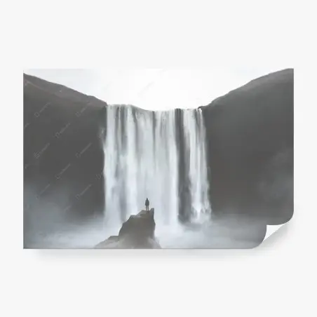 Papier peint silhouette face à une cascade monumentale – Wallnifity®