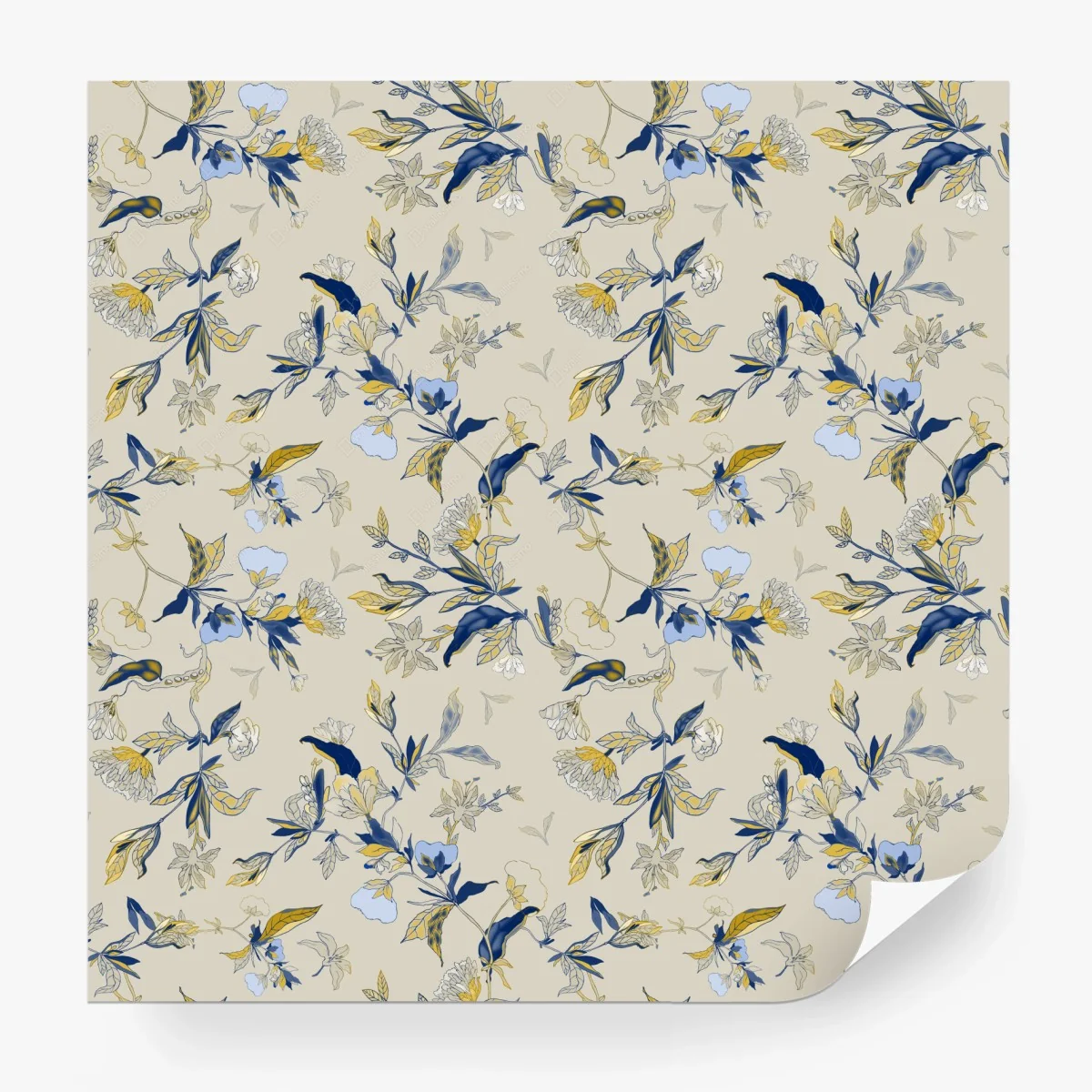 Papier peint motif floral bleu et ocre sur fond crème – Wallnifity® Papier peint motif floral bleu et ocre sur fond crème – Wallnifity®