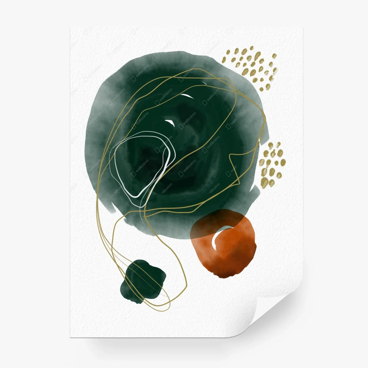 Papier peint abstraction organique verte et accents dorés – Wallnifity® Papier peint abstraction organique verte et accents dorés – Wallnifity®