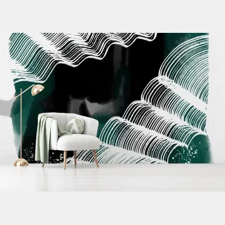 Papier peint vagues graphiques vertes et blanches – Wallnifity®