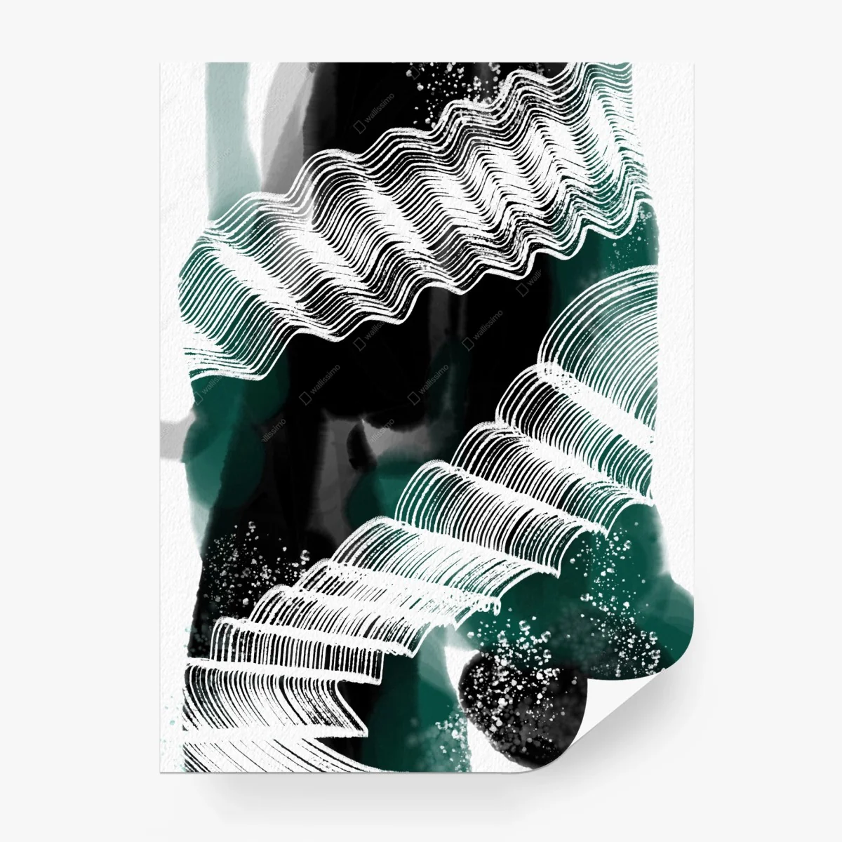 Papier peint vagues graphiques vertes et blanches – Wallnifity®