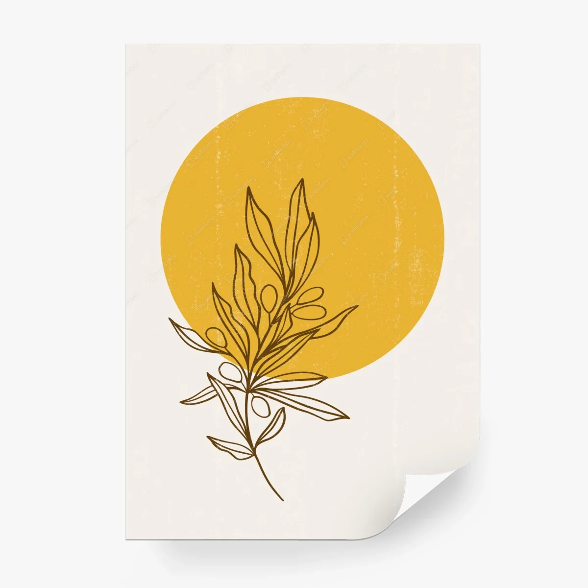 Papier peint branche d'olivier au soleil moutarde – Wallnifity® Papier peint branche d'olivier au soleil moutarde – Wallnifity®