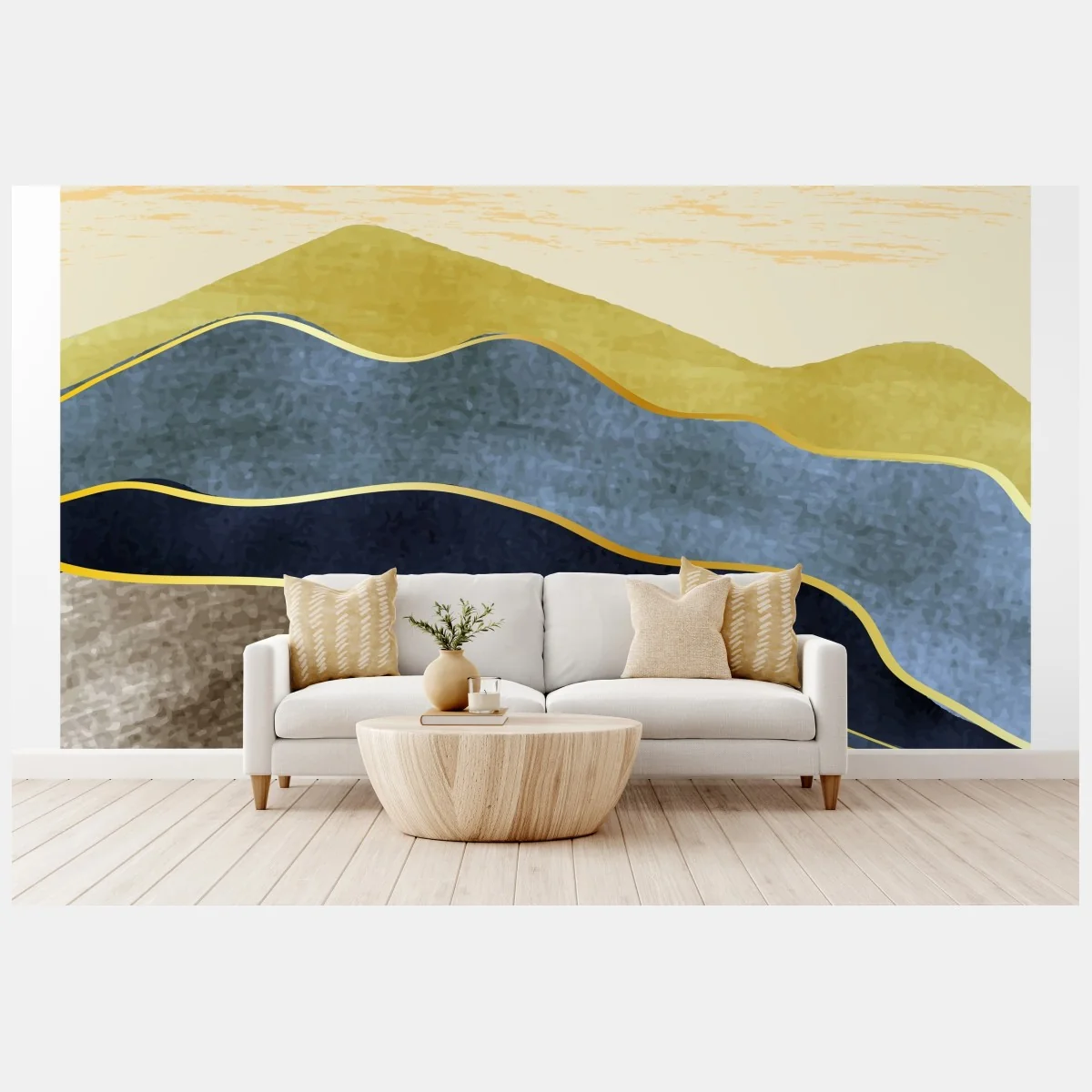 Papier peint paysage abstrait minimaliste aux lignes dorées – Wallnifity® Papier peint paysage abstrait minimaliste aux lignes dorées – Wallnifity®
