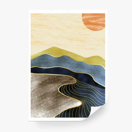 Papier peint paysage abstrait minimaliste aux lignes dorées – Wallnifity®