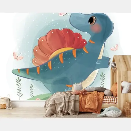 Papier peint dinosaure joyeux dans le jardin – Wallnifity®