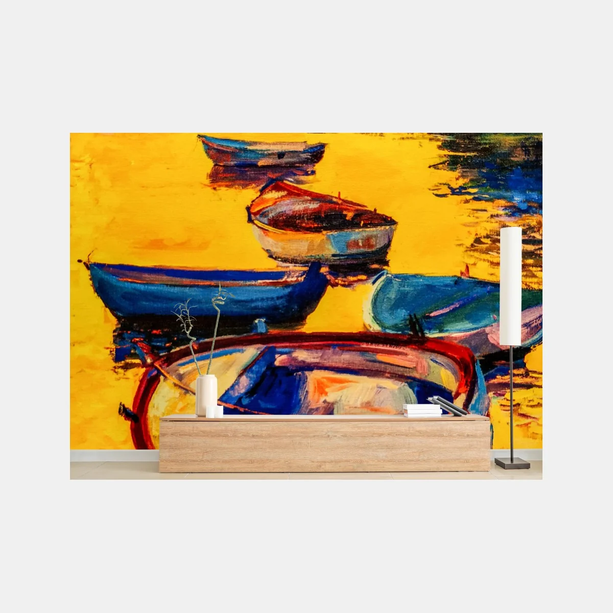 Papier peint bateaux colorés au crépuscule doré – Wallnifity® Papier peint bateaux colorés au crépuscule doré – Wallnifity®