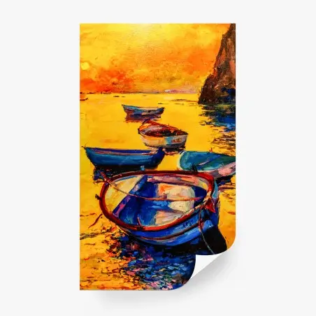 Papier peint bateaux colorés au crépuscule doré – Wallnifity®
