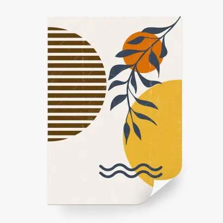 Papier peint composition abstraite soleil et feuillage bohème – Wallnifity®