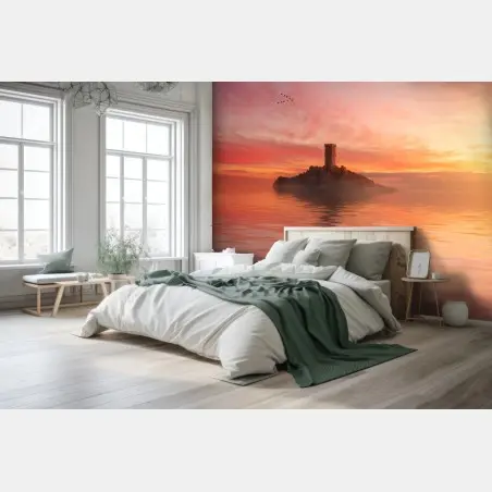 Papier peint île solitaire au coucher de soleil – Wallnifity®