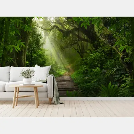 Papier peint sentier forestier baigné de lumière – Wallnifity®