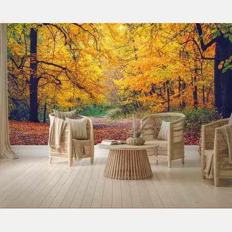 Papier peint sentier doré dans la forêt d'automne – Wallnifity®